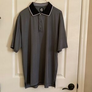 FootJoy Charcoal Polo with Black Contrast Collar and White Piping / EUC